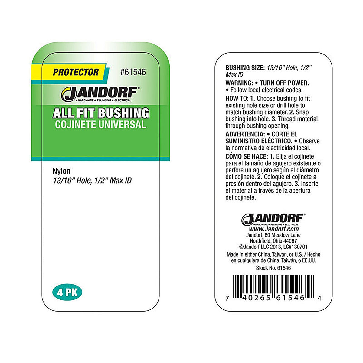 Jandorf - 61546 - 13/16 In. Nylon Bushing 4 Pack