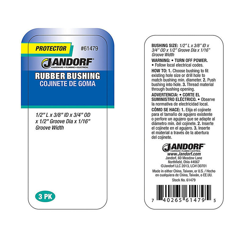 Jandorf 61479 1/2 in. Rubber Bushing 3/Pack