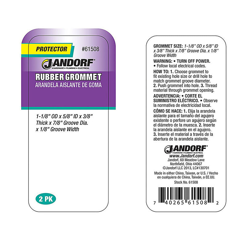 Jandorf 61508 1-1/8 in. Dia. Rubber Grommet 2/Pack