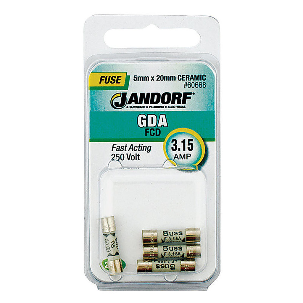Jandorf 60668 GDA 3.15 amps Fast Acting Fuse 2/Pack