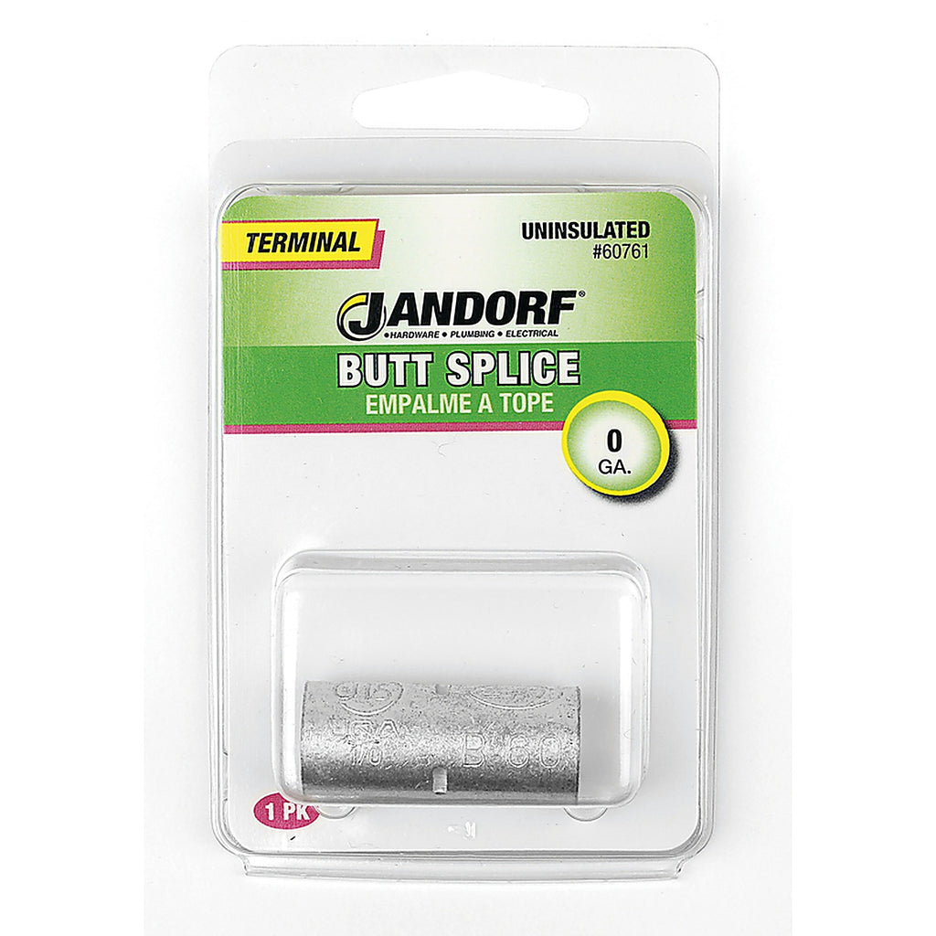 Jandorf 60761 1/0 Ga. Uninsulated Wire Terminal Butt Splice Silver 1/Pack