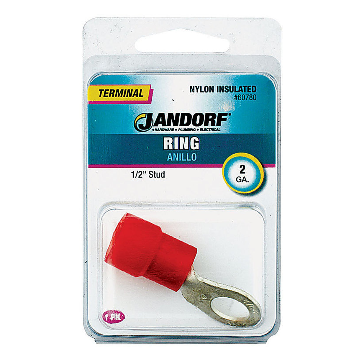 Jandorf 60780 2 Ga. Insulated Wire Terminal Ring Red 1/Pack