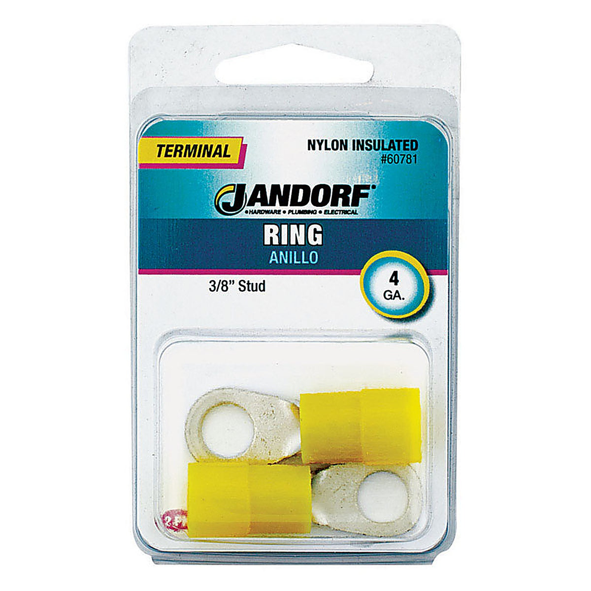 Jandorf 60781 4 Ga. Insulated Wire Terminal Ring Yellow 2/Pack