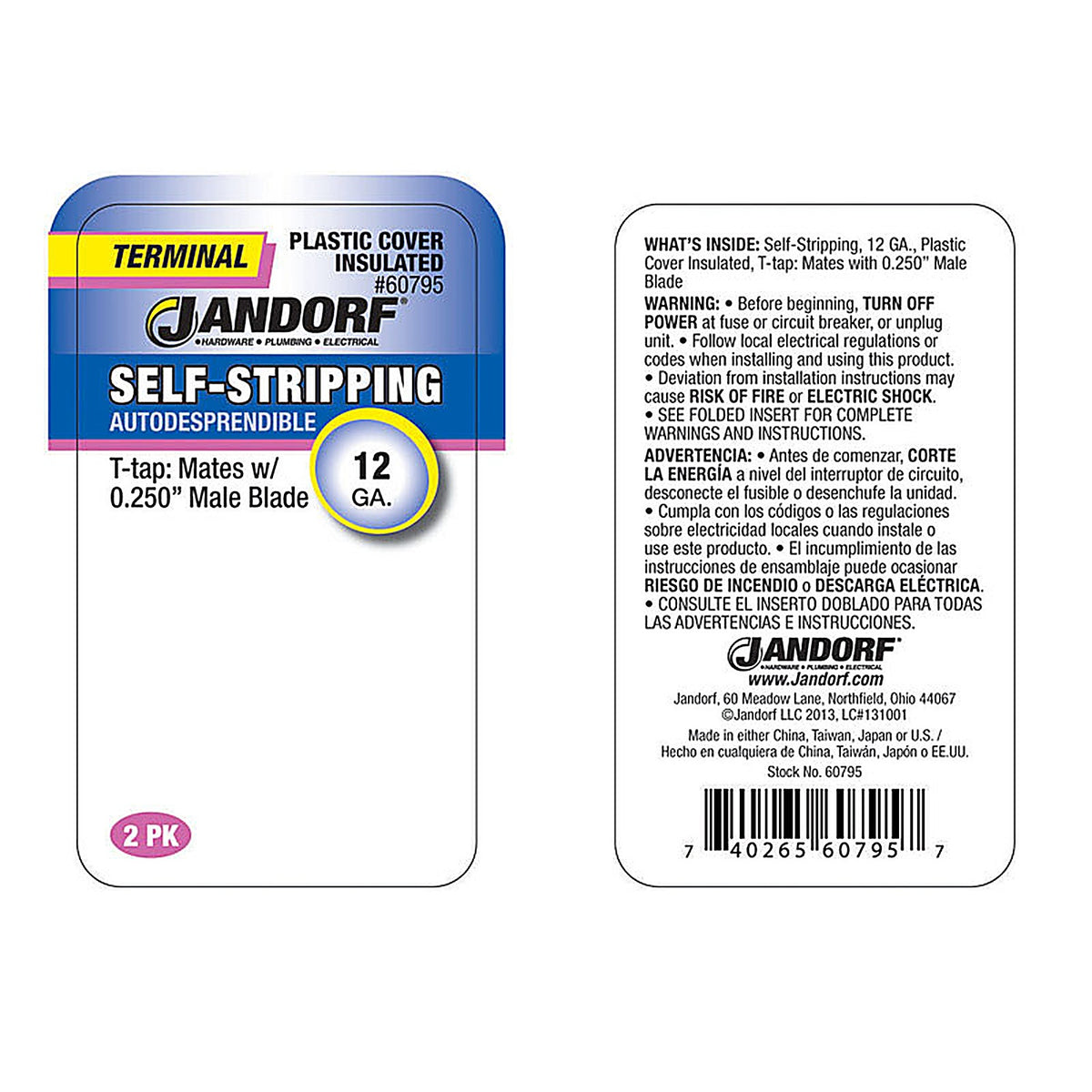 Jandorf 60795 12 Ga. Insulated Wire Terminal Self-Stripping Yellow 2/Pack