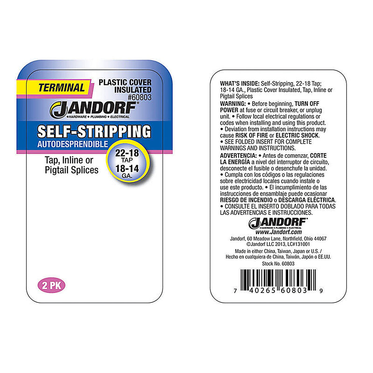 Jandorf 60803 18-14 Ga. Insulated Wire Terminal Self-Stripping Red 2/Pack