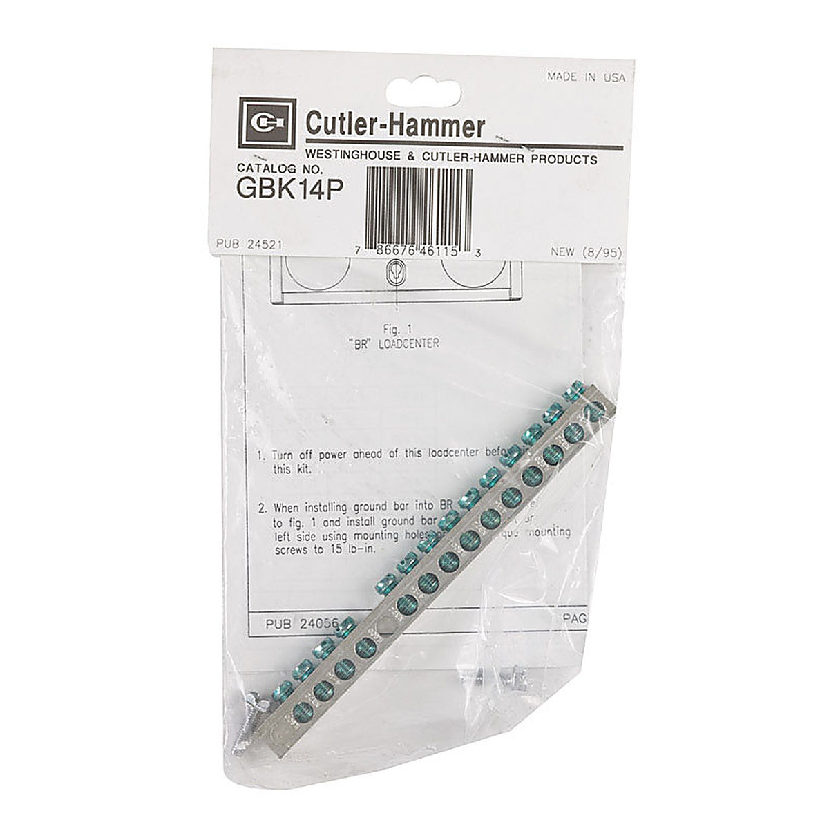 Cutler-Hammer GBK14P 14 space 14 circuits Bolt-On Mount Ground Bar Kit