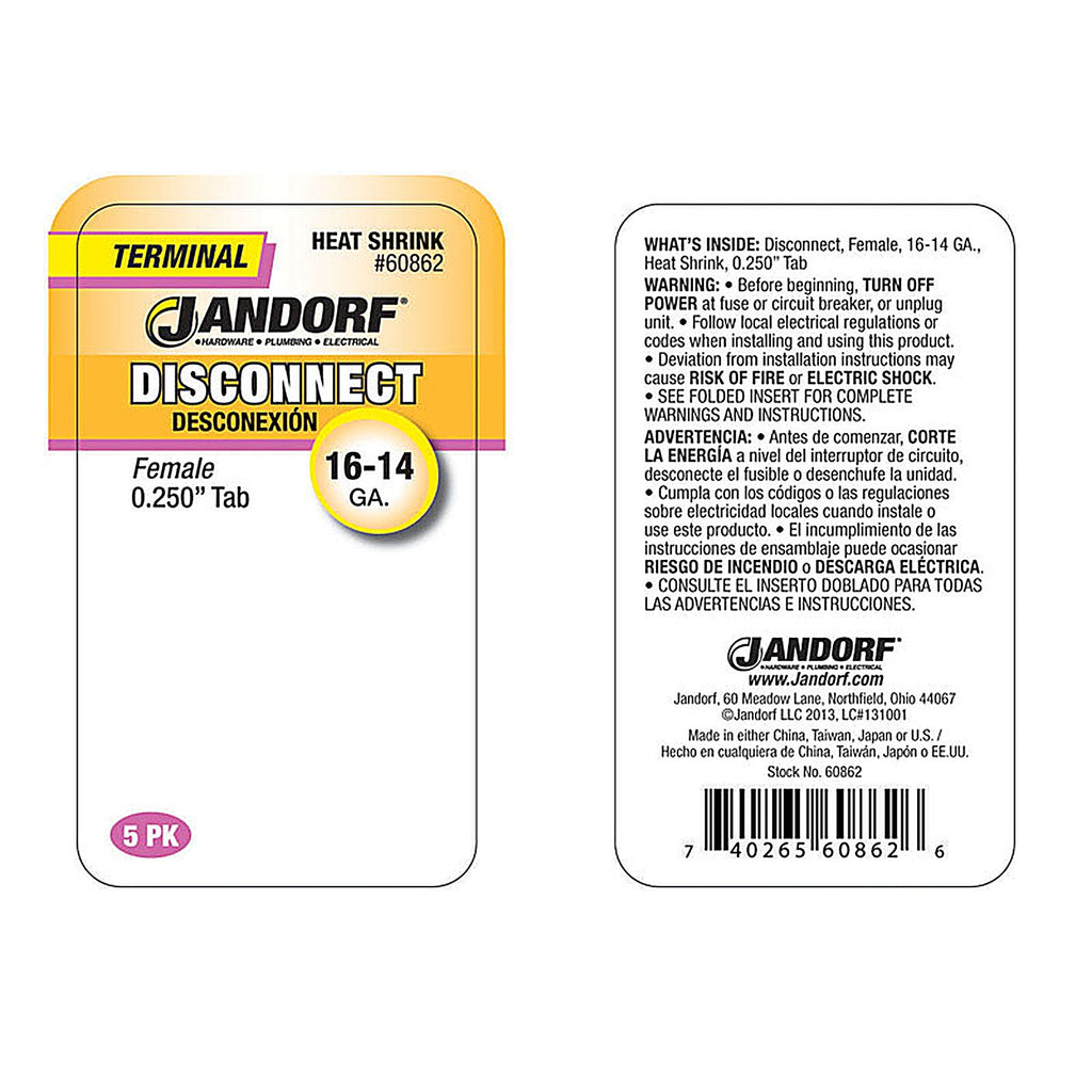 Jandorf 60862 16-14 Ga. Insulated Wire Female Disconnect Blue 5/Pack