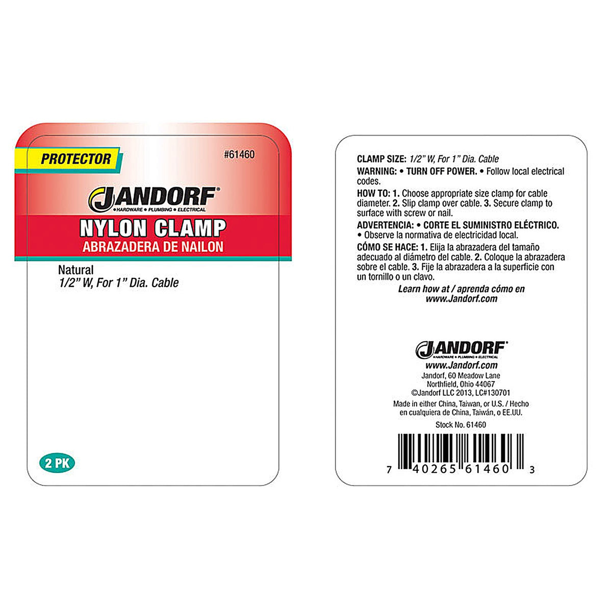 Jandorf 61460 1 in. Dia. Nylon Cable Clamp 2/Pack