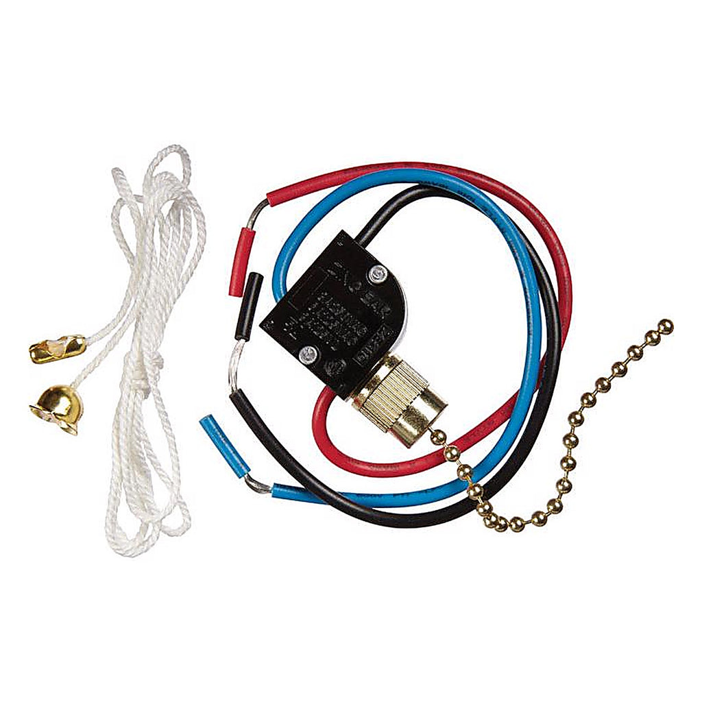Jandorf 61200 6 amps Single Pole or 3-way Pull Chain Appliance Switch Brass 1/Pack
