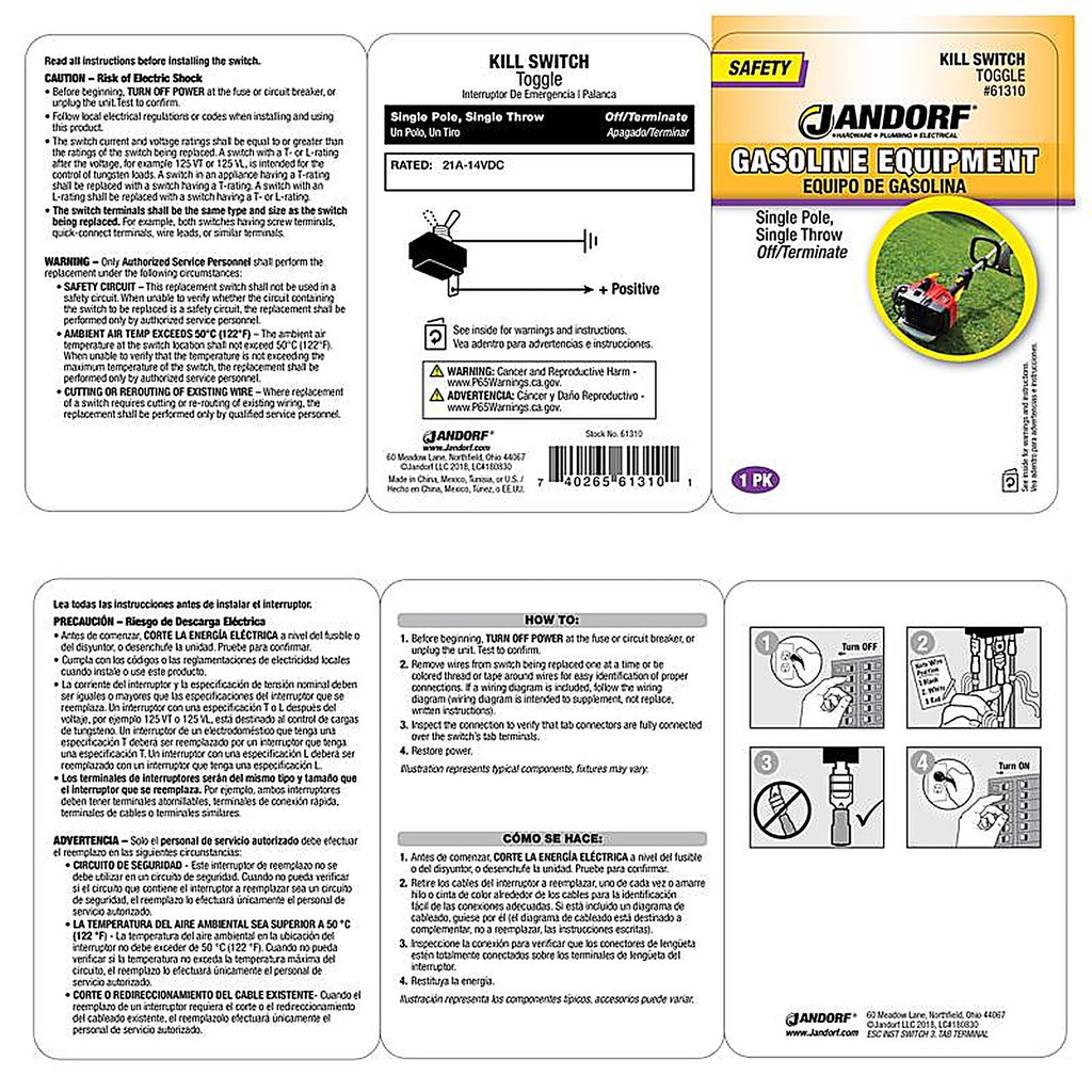 Jandorf 61310 21 amps Single Pole Kill Automotive/Marine Switch Black/Silver 1/Pack