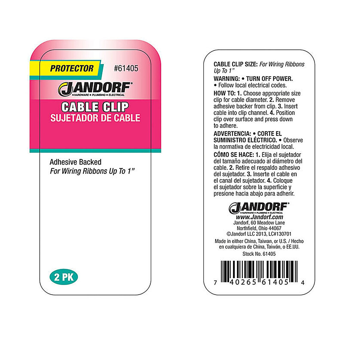 Jandorf 61405 1 in. Dia. x 1 in. L Gray PVC Cable Clip