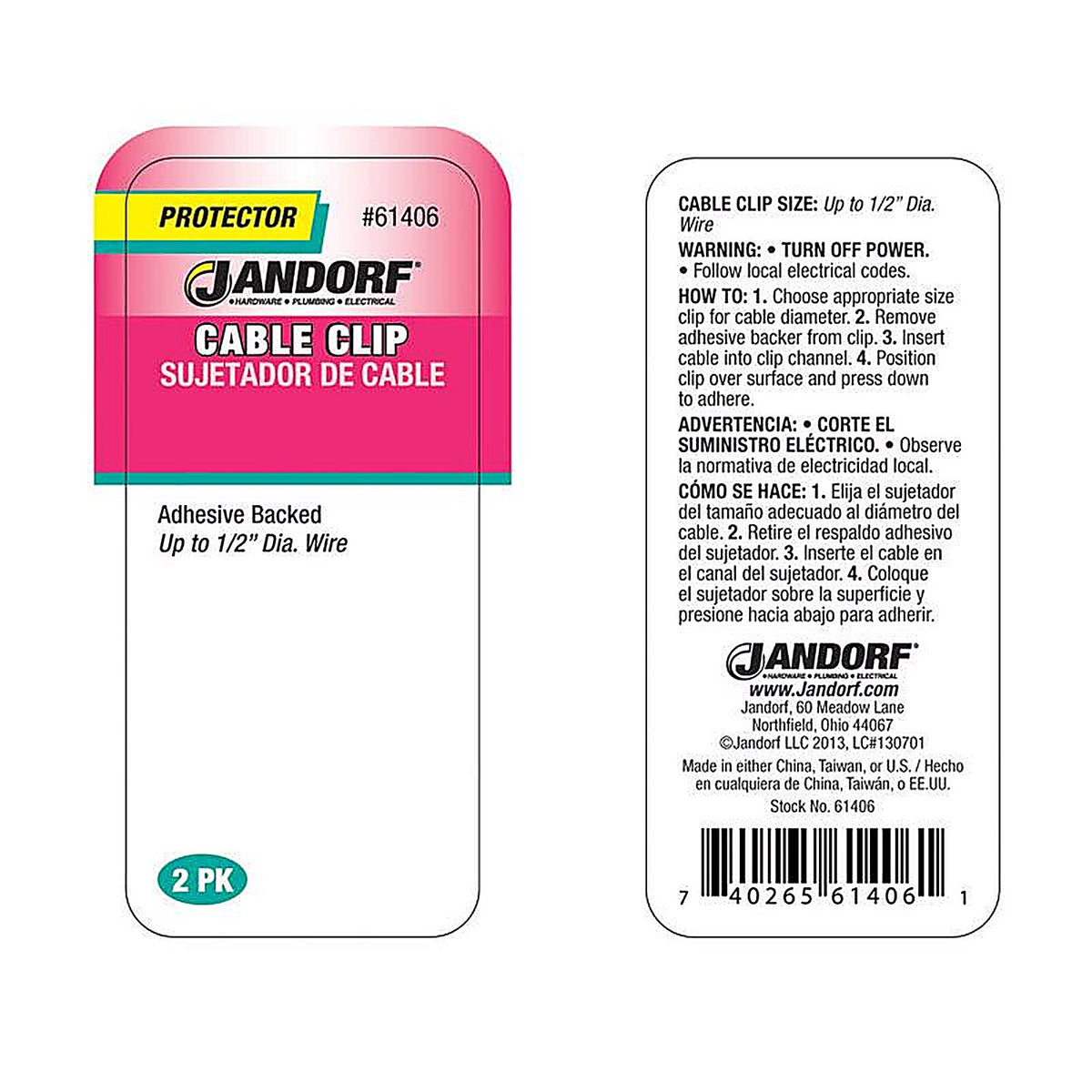 Jandorf 61406 1/2 in. Dia. x 1.6 in. L Natural Nylon Cable Clip