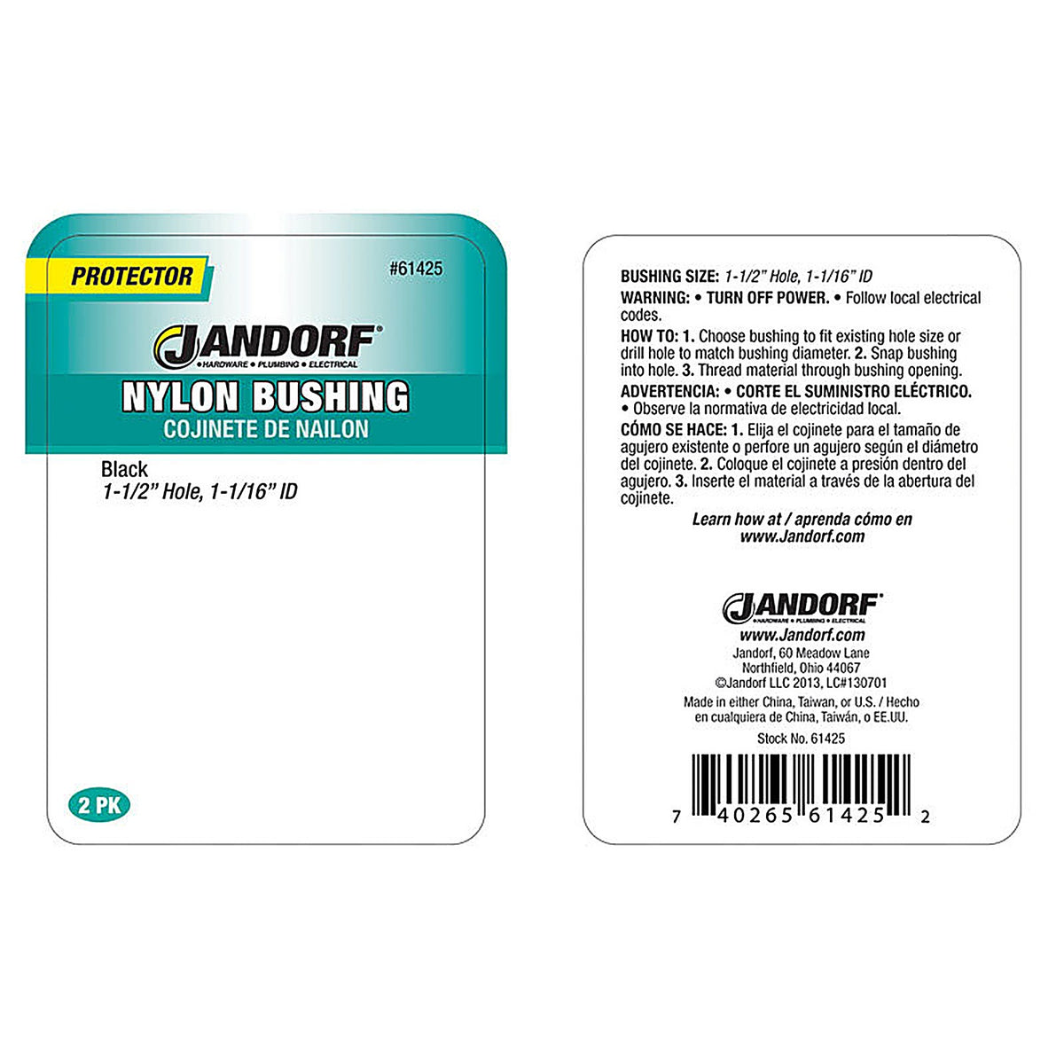 Jandorf 61425 1-1/2 in. Nylon Bushing 2/Pack