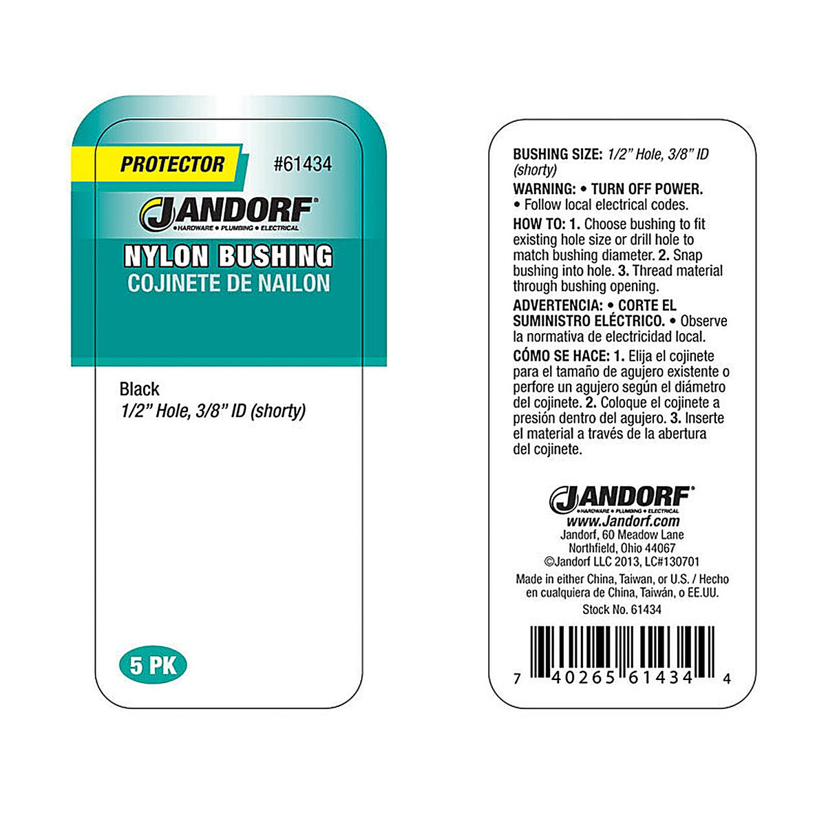 Jandorf - 61434 - 1/2 In. Nylon Bushing 4 Pack