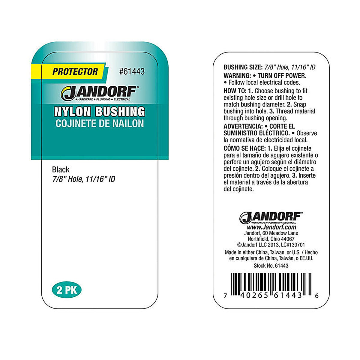 Jandorf 61443 7/8 in. Nylon Bushing 2/Pack
