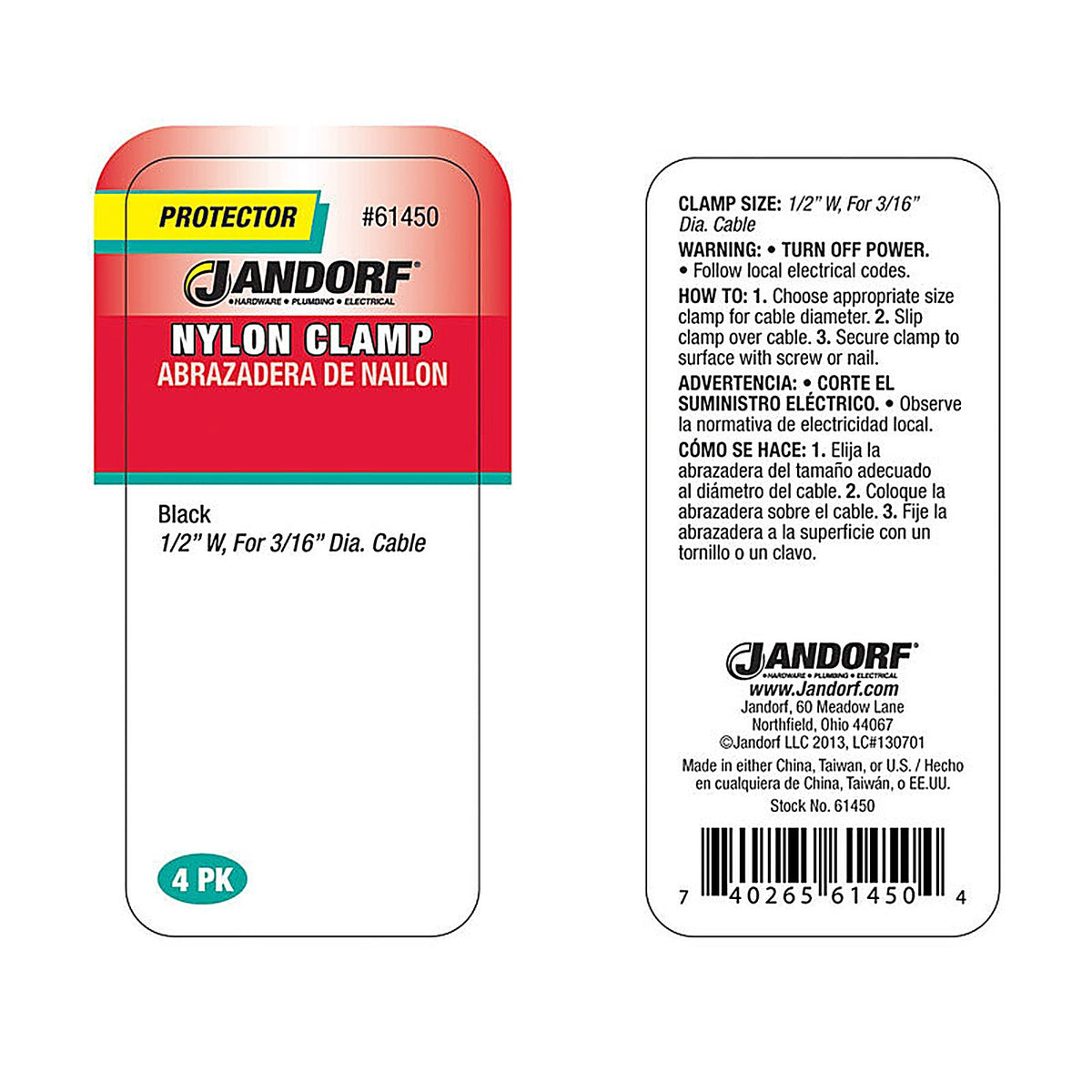 Jandorf 61450 3/16 in. Dia. Nylon Cable Clamp 5/Pack