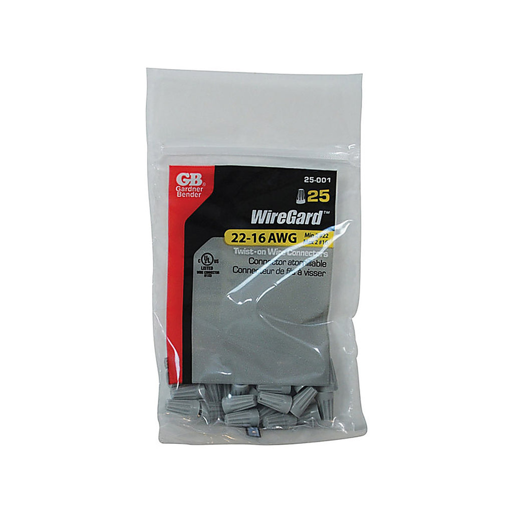 Gardner Bender 25-001 WireGard 22-16 Ga. Copper Wire Wire Connector Gray 25/Pack