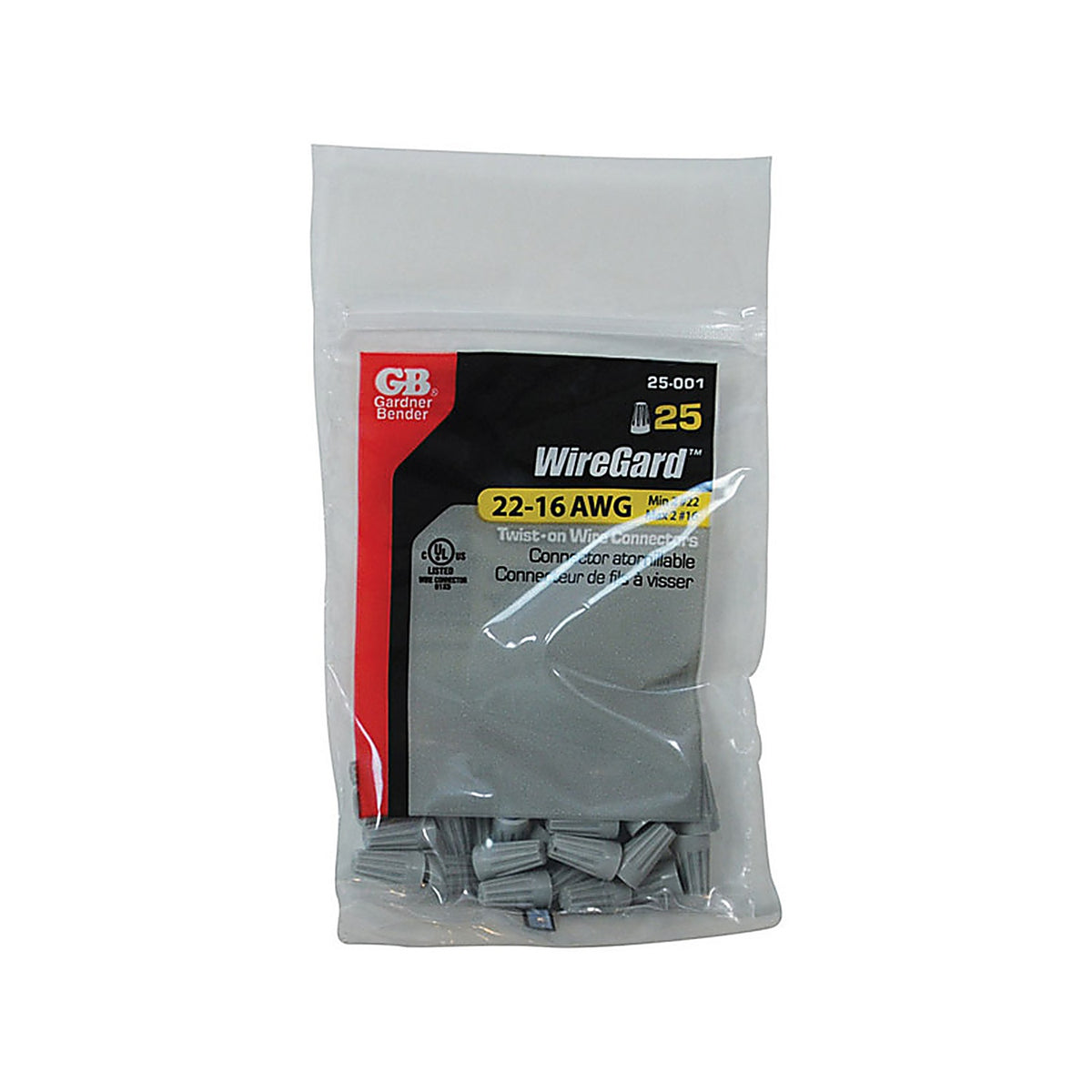 Gardner Bender 25-001 WireGard 22-16 Ga. Copper Wire Wire Connector Gray 25/Pack