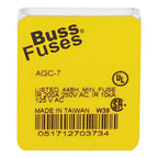 Bussmann - AGC-7-R - 7 Amps Fast Acting Glass Fuse 5 Pack