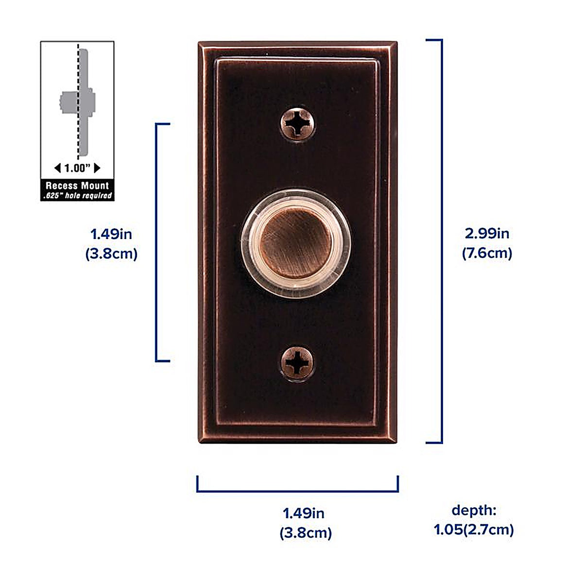 Heath Zenith SL-716-00 Oil Rubbed Bronze Metal Wired Pushbutton Doorbell