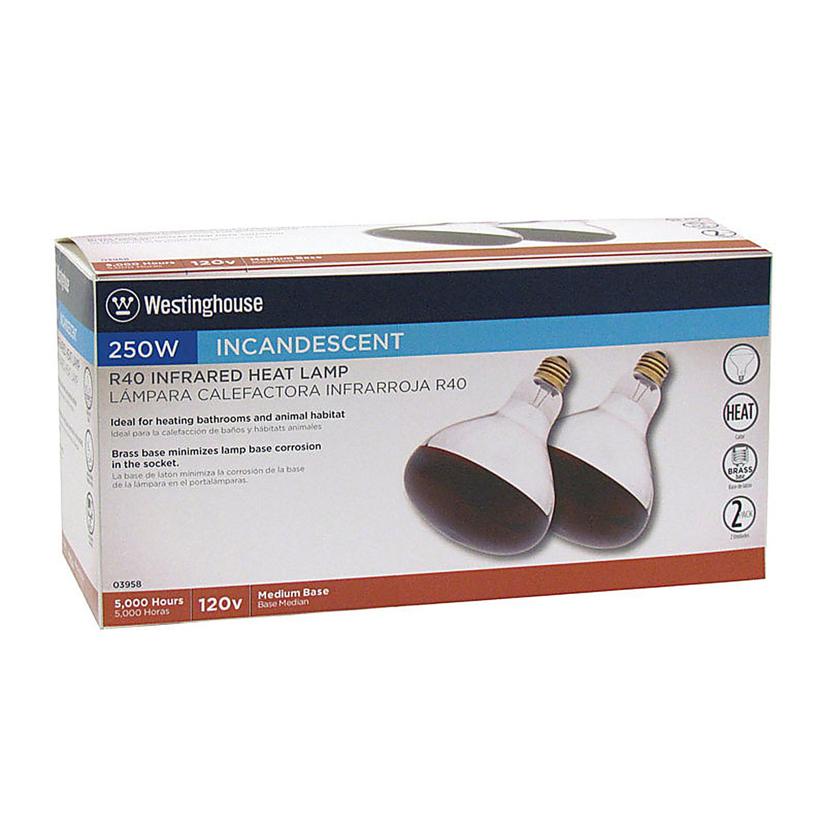 Westinghouse - 0395848 - 250 W R40 Heat Lamp Incandescent Light Bulb Medium Base Red 2 Pack