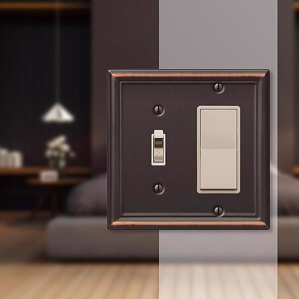 Amerelle - 149TRDB - Chelsea Aged Bronze 2 Gang Stamped Steel Decorator/Toggle Wall Plate 1 Pack