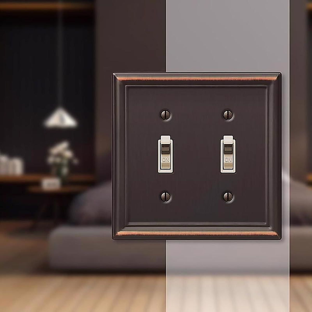Amerelle 149TTDB Chelsea Aged Bronze Bronze 2 gang Stamped Steel Toggle Wall Plate 1/Pack