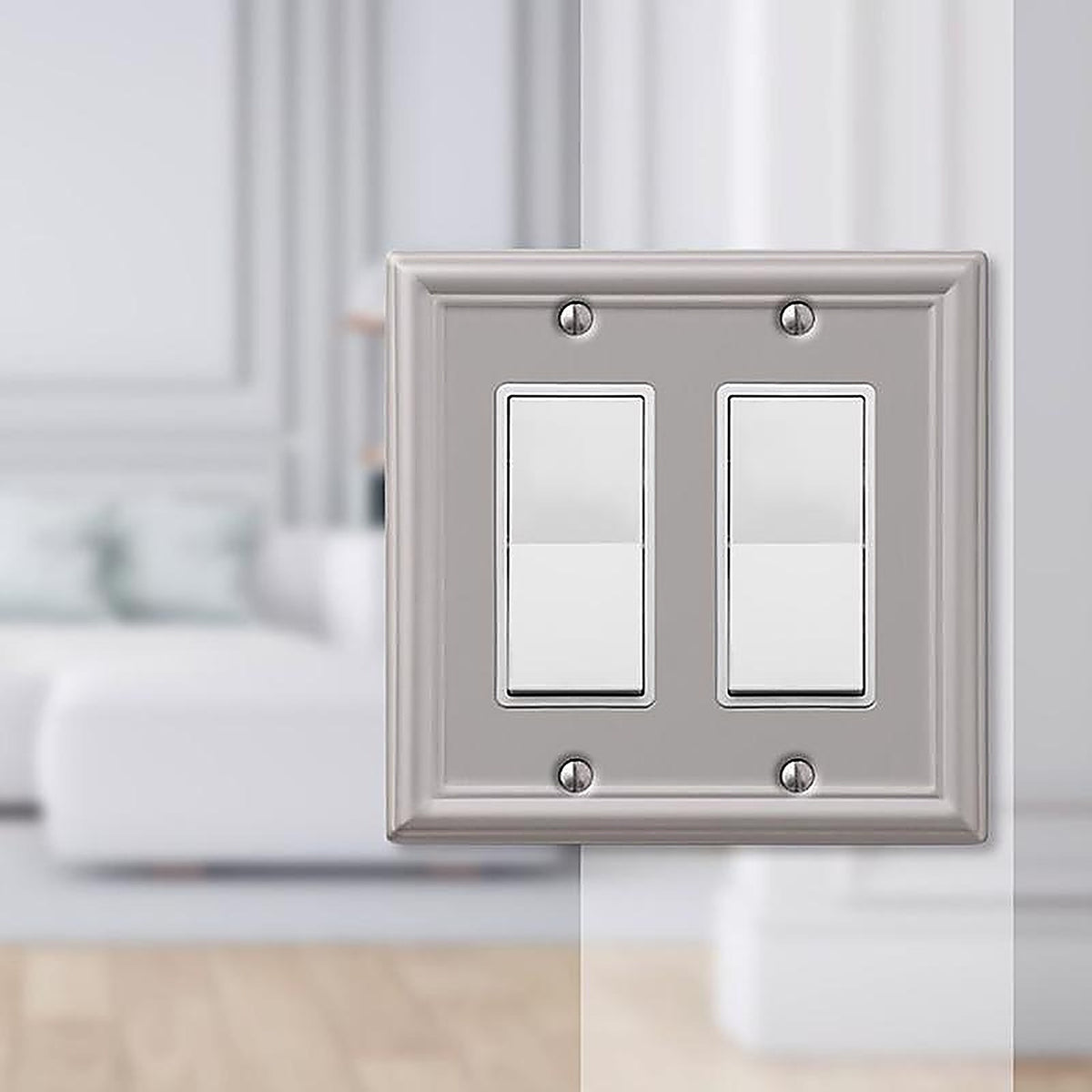 Amerelle - 149RRBN - Chelsea Brushed Nickel 2 Gang Stamped Steel Decorator Wall Plate 1 Pack