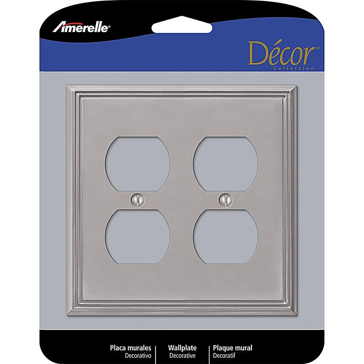 Amerelle - 77DDBN - Metro Brushed Nickel 2 Gang Die-Cast Metal Duplex Wall Plate 1 Pack