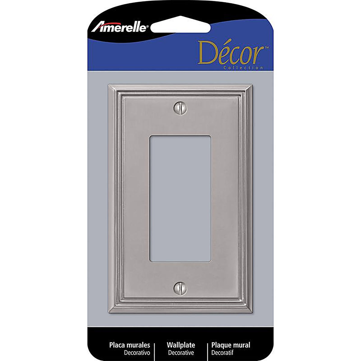 Amerelle 77RBN Metro Brushed Nickel Gray 1 gang Die-Cast Metal Rocker Wall Plate 1/Pack