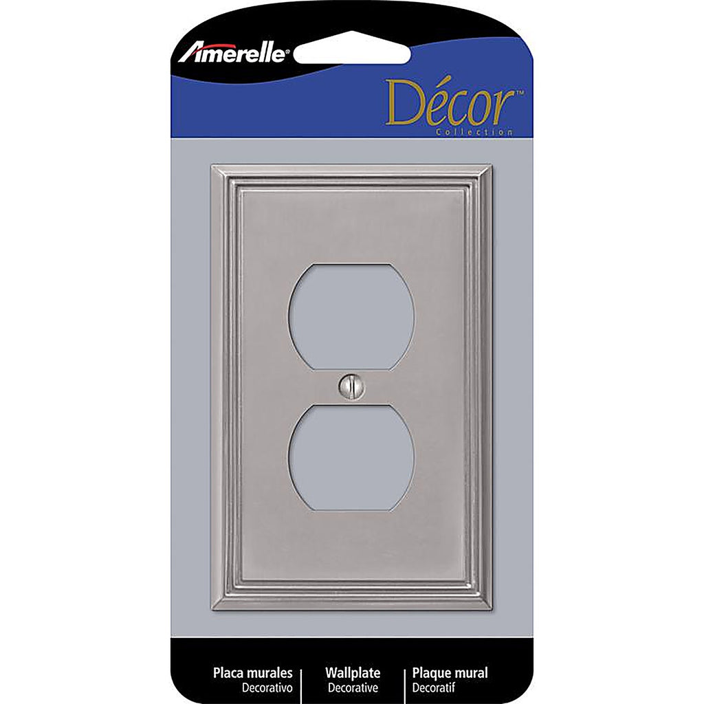 Amerelle 77DBN Metro Brushed Nickel Gray 1 gang Die-Cast Metal Duplex Outlet Wall Plate 1/Pack