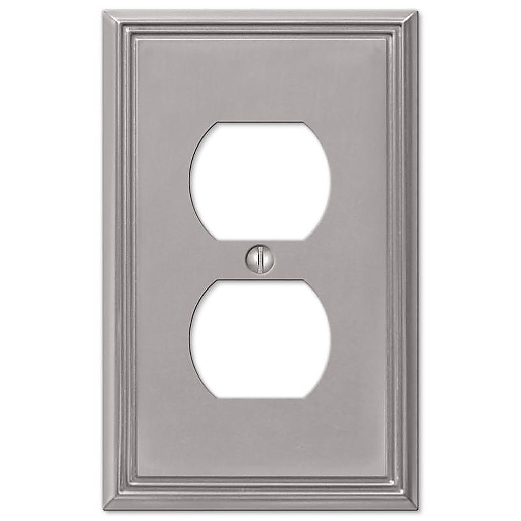 Amerelle 77DBN Metro Brushed Nickel Gray 1 gang Die-Cast Metal Duplex Outlet Wall Plate 1/Pack