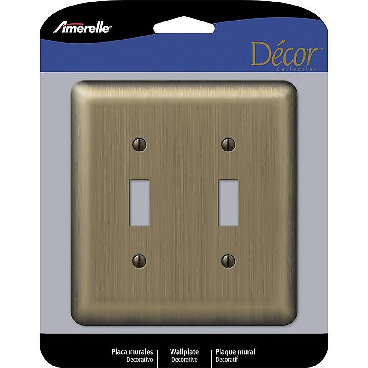 Amerelle - 154TT - Devon Brushed Brass 2 Gang Stamped Steel Toggle Wall Plate 1 Pack