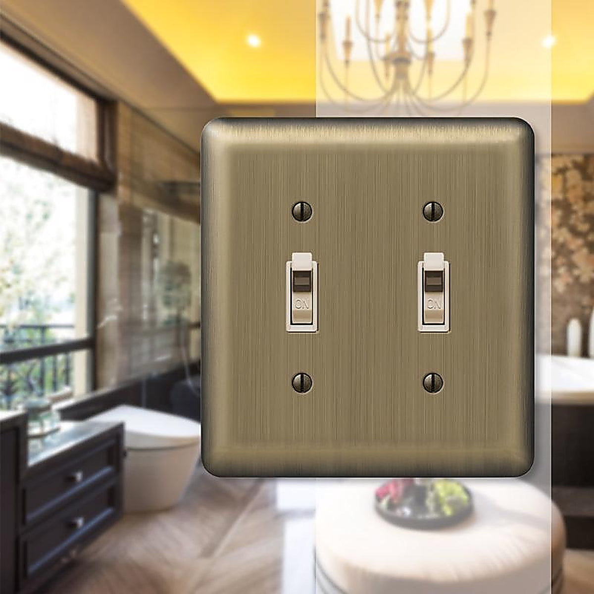 Amerelle - 154TT - Devon Brushed Brass 2 Gang Stamped Steel Toggle Wall Plate 1 Pack