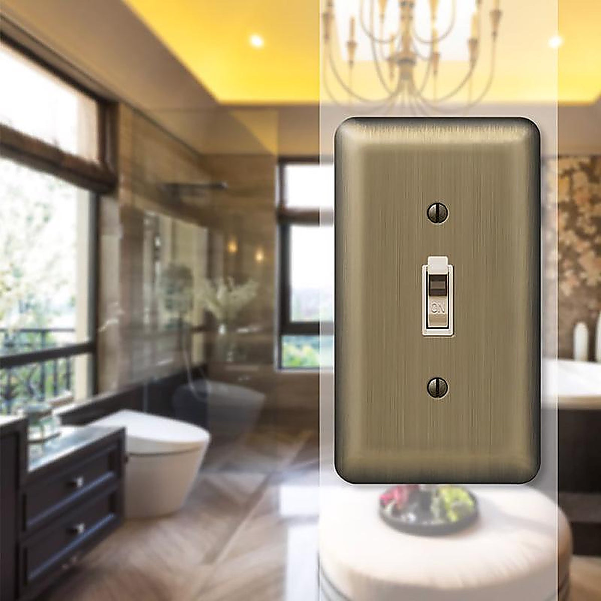 Amerelle 154T Devon Brushed Brass Brass 1 gang Stamped Steel Toggle Wall Plate 1/Pack