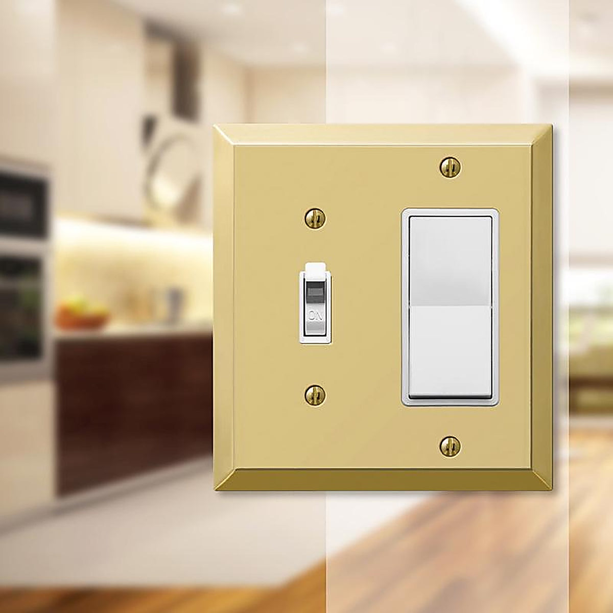 Amerelle - 163TRBR - Century Polished Brass 2 Gang Stamped Steel Decorator/Toggle Wall Plate 1 Pack