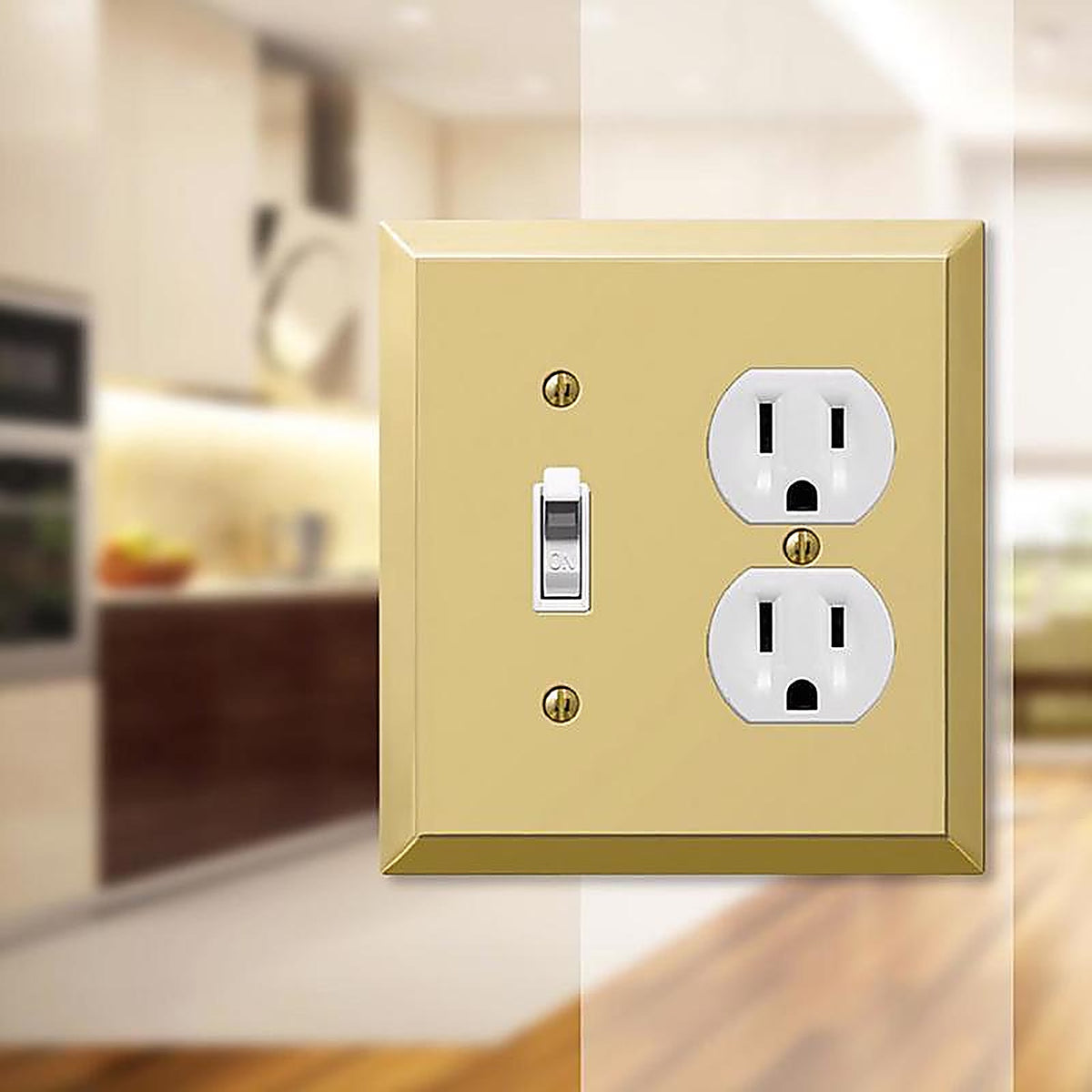 Amerelle - 163TDBR - Century Polished Brass 2 Gang Stamped Steel Duplex/Toggle Wall Plate 1 Pack