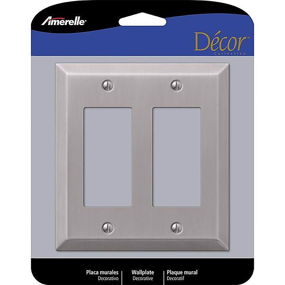 Amerelle 163RRBN Century Brushed Nickel Gray 2 gang Stamped Steel Rocker Wall Plate 1/Pack