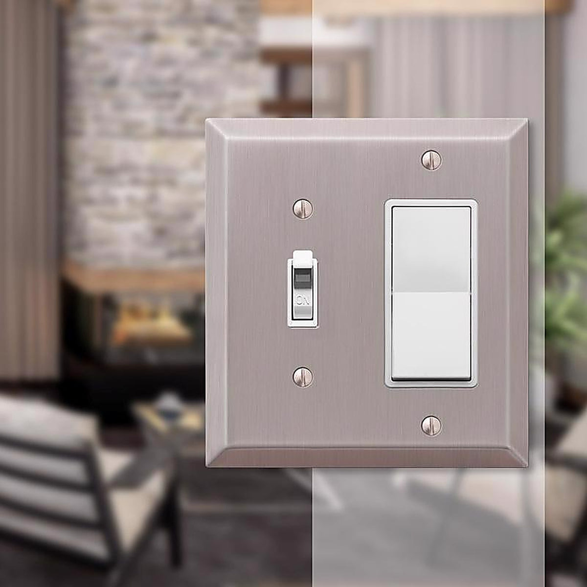 Amerelle 163TRBN Century Brushed Nickel Gray 2 gang Stamped Steel Toggle Wall Plate 1/Pack