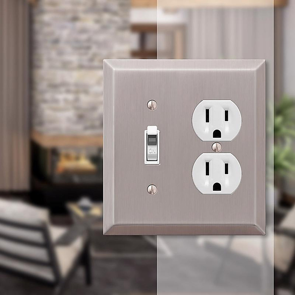 Amerelle - 163TDBN - Century Brushed Nickel 2 Gang Stamped Steel Duplex/Toggle Wall Plate 1 Pack