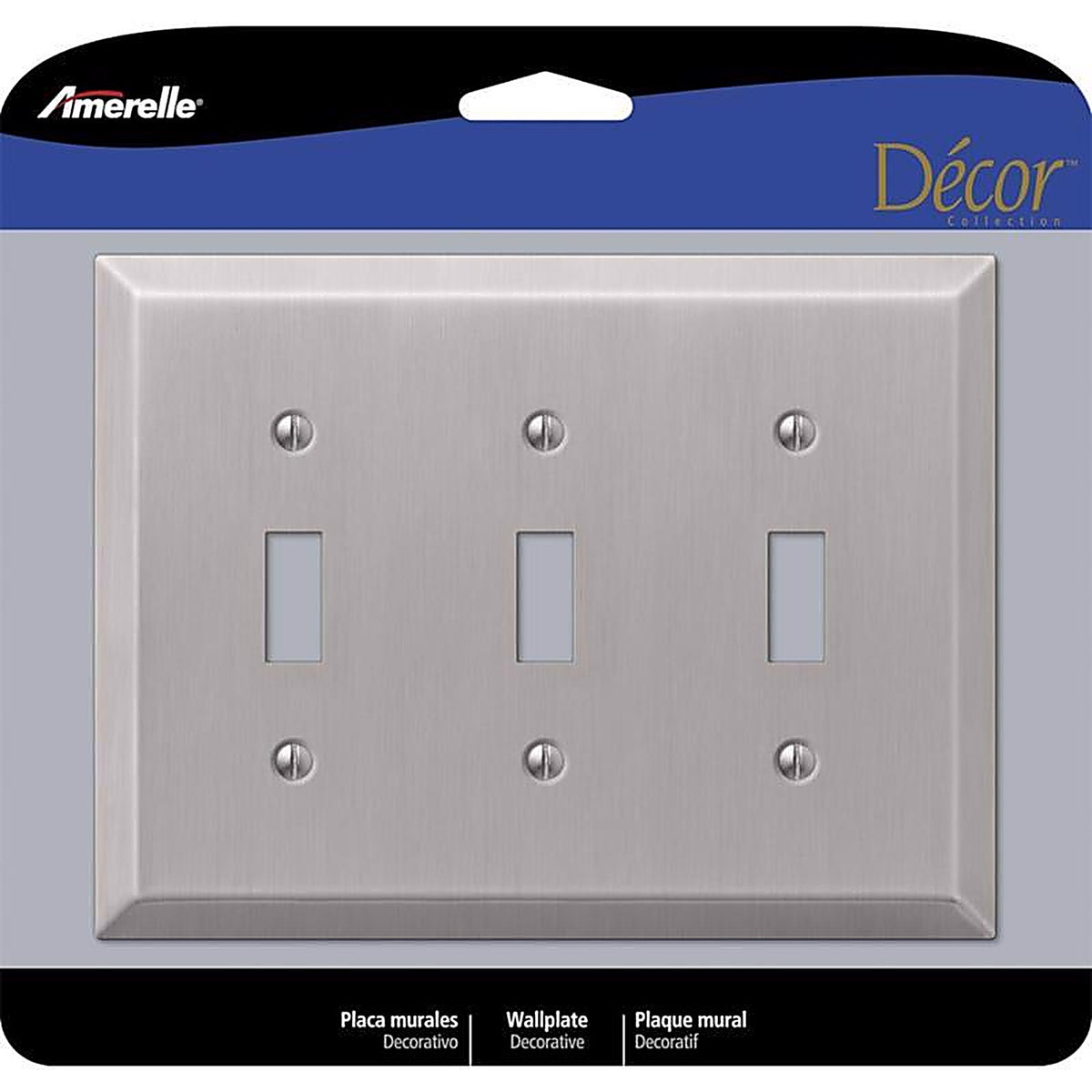 Amerelle 163TTTBN Century Brushed Nickel Gray 3 gang Stamped Steel Toggle Wall Plate 1/Pack