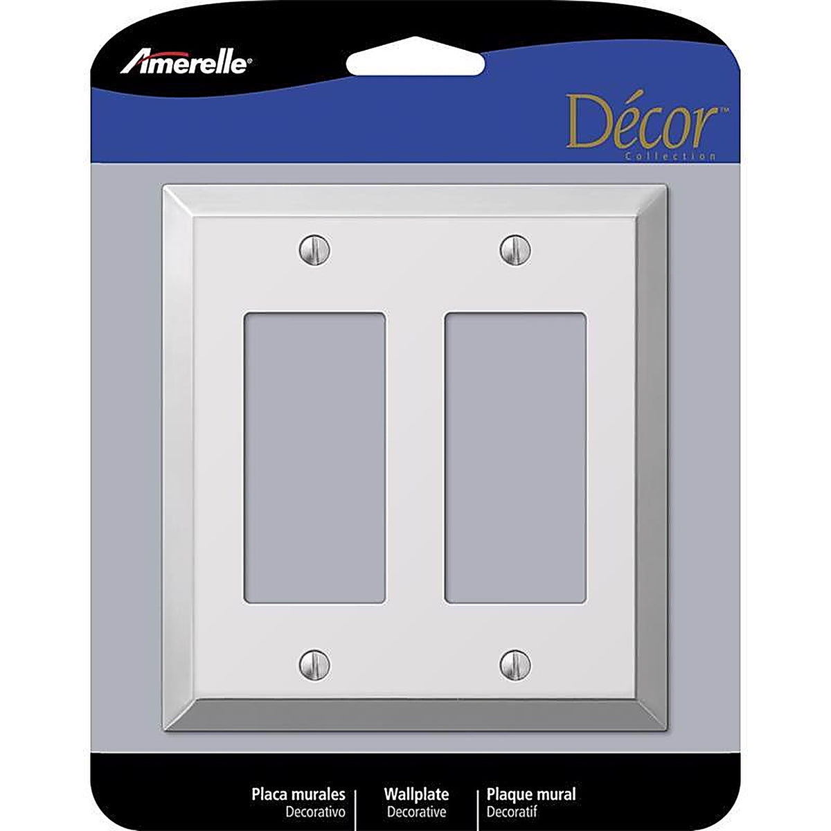 Amerelle 161RR Century Polished Chrome Light Gray 2 gang Stamped Steel Rocker Wall Plate 1/Pack