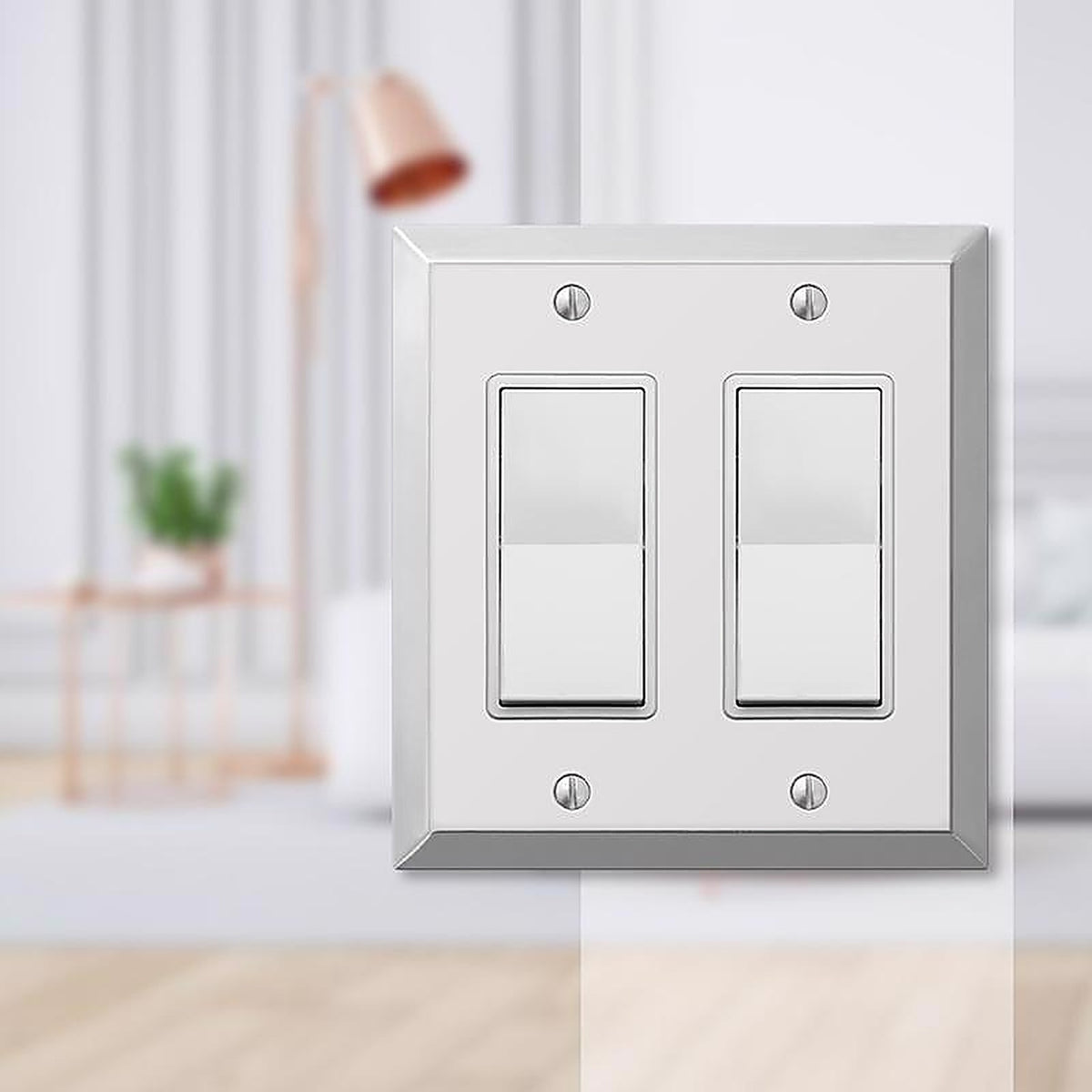 Amerelle 161RR Century Polished Chrome Light Gray 2 gang Stamped Steel Rocker Wall Plate 1/Pack
