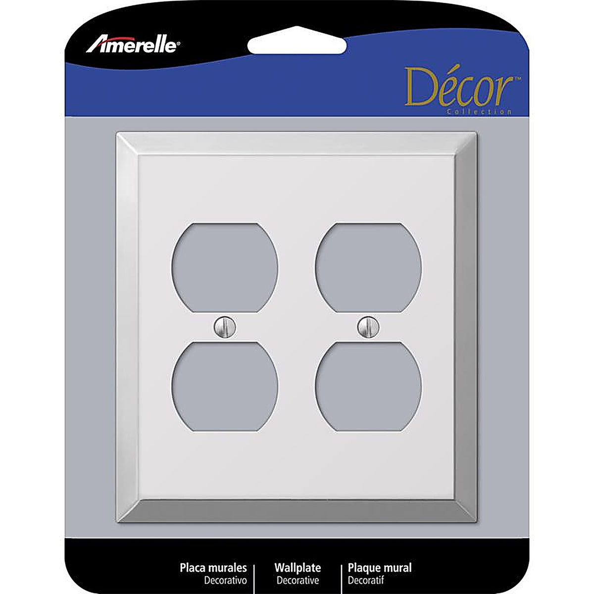 Amerelle 161DD Century Polished Chrome Light Gray 2 gang Stamped Steel Duplex Outlet Wall Plate 1/Pack