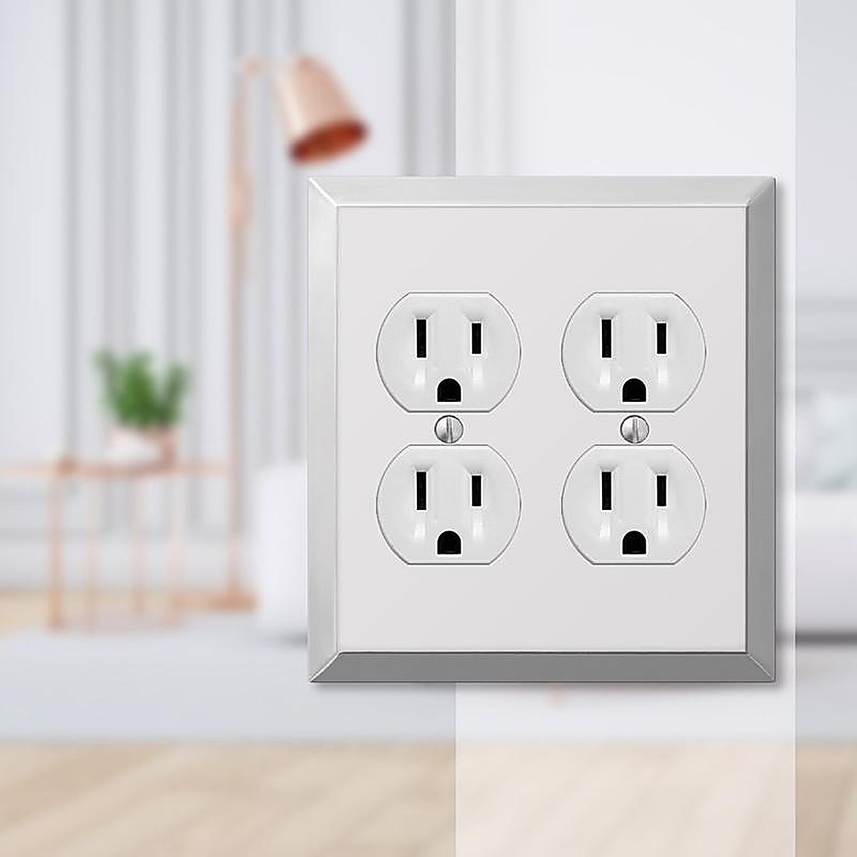 Amerelle 161DD Century Polished Chrome Light Gray 2 gang Stamped Steel Duplex Outlet Wall Plate 1/Pack