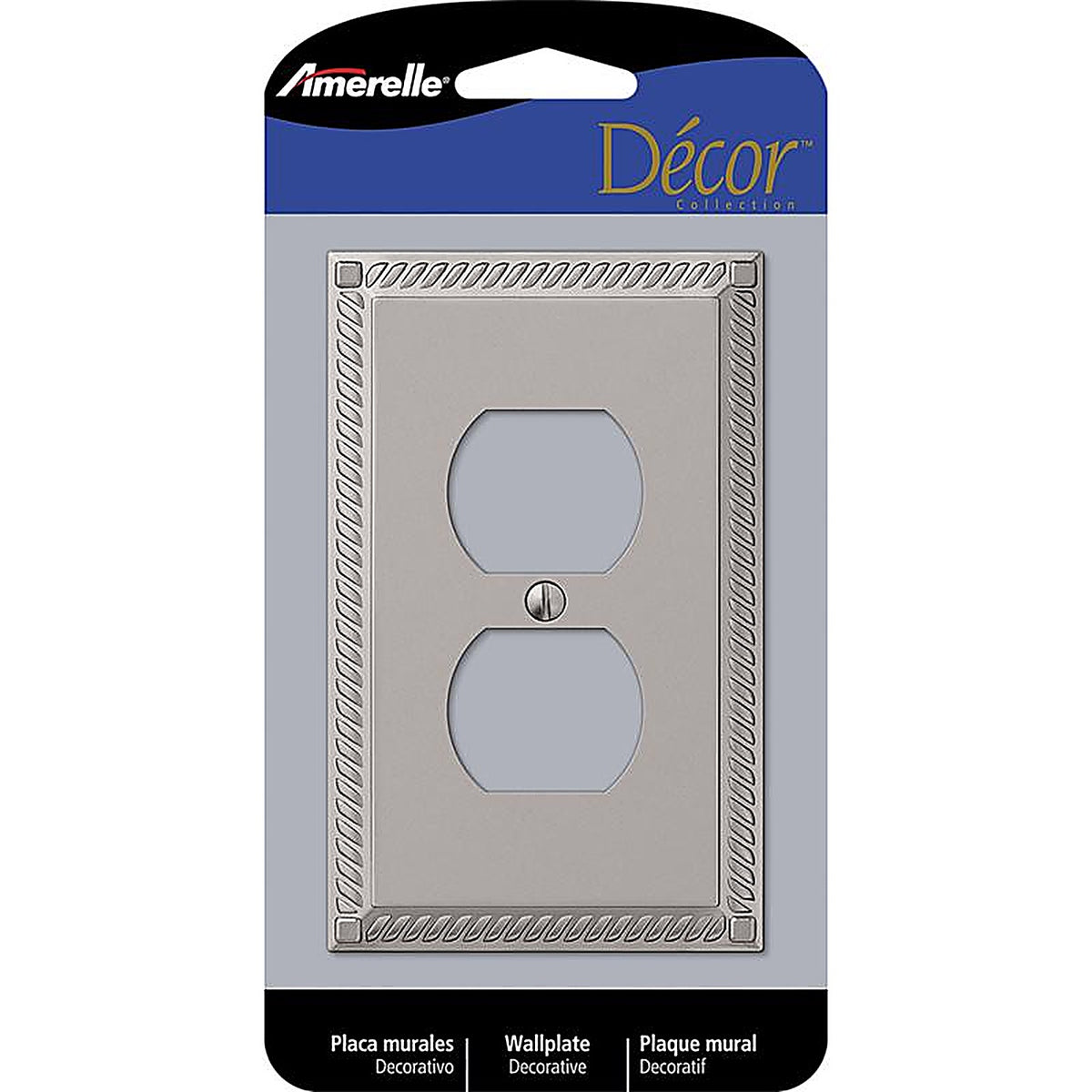 Amerelle - 54DN - Georgian Satin Nickel 1 Gang Die-Cast Metal Duplex Wall Plate 1 Pack