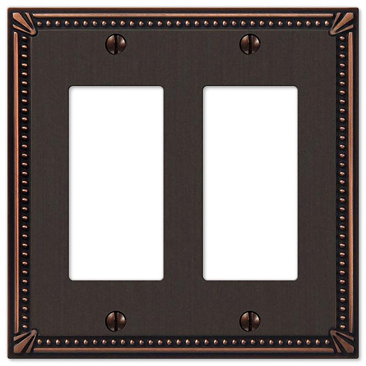 Amerelle - 74RRDB - Imperial Bead Aged Bronze 2 Gang Die-Cast Metal Decorator Wall Plate 1 Pack