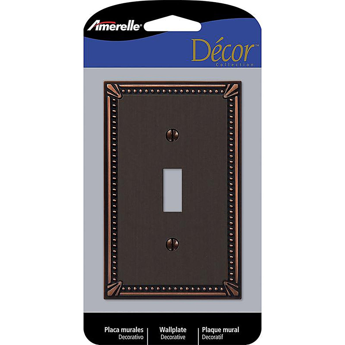 Amerelle - 74TDB - Imperial Bead Aged Bronze 1 Gang Die-Cast Metal Toggle Wall Plate 1 Pack