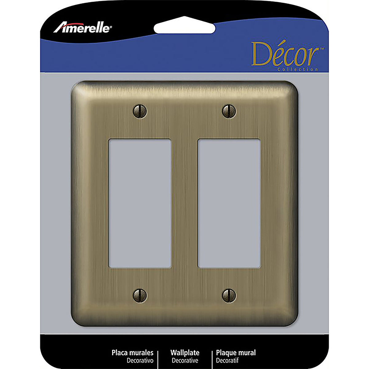 Amerelle - 154RR - Devon Brushed Brass 2 Gang Stamped Steel Decorator Wall Plate 1 Pack