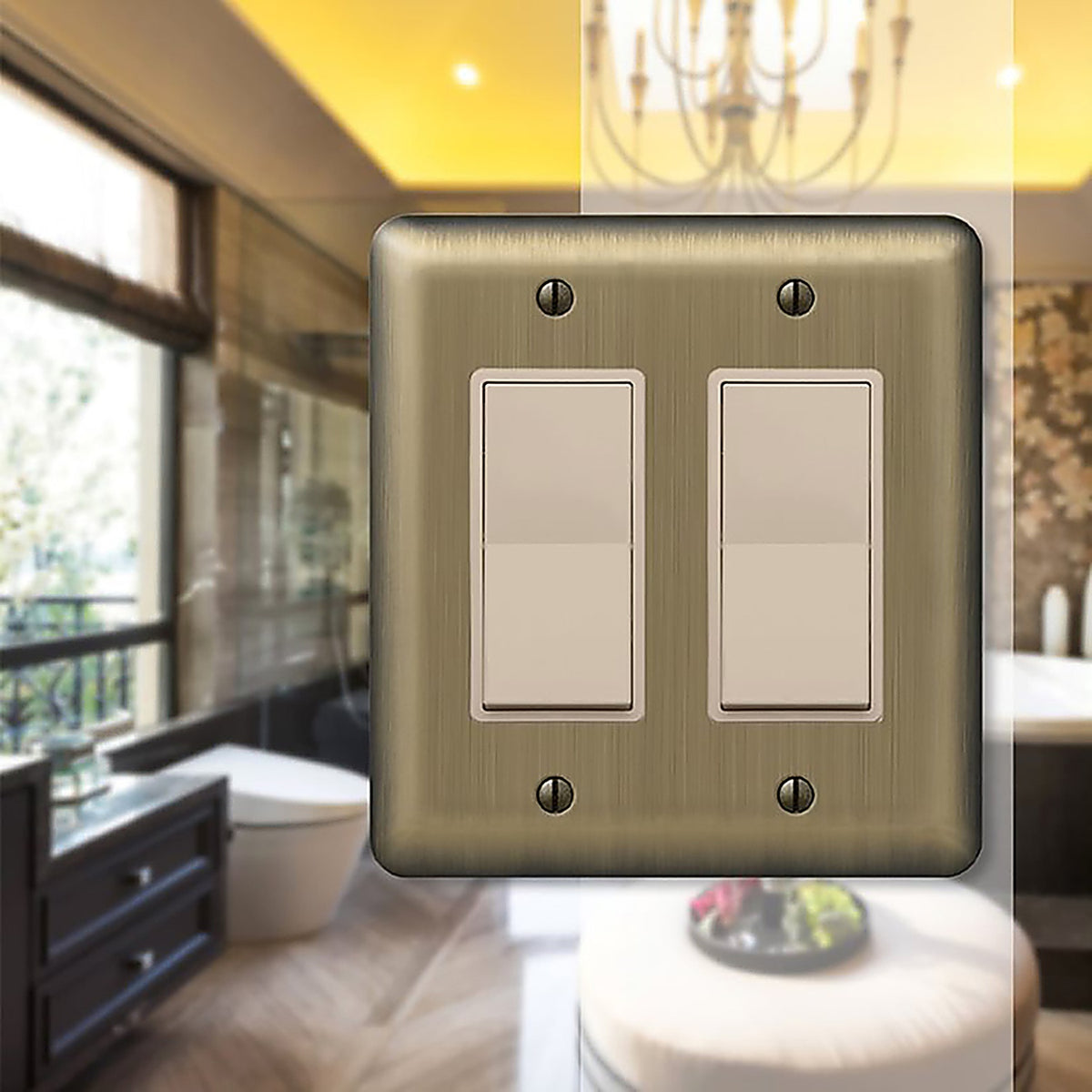 Amerelle - 154RR - Devon Brushed Brass 2 Gang Stamped Steel Decorator Wall Plate 1 Pack